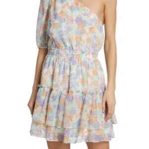 NEW! Wayf One-Shoulder Tiered Floral Mini Dress in Lavender & Peach | Size Small